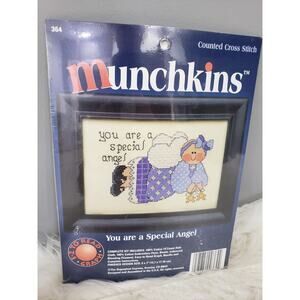 MUNCHKINS ~ Counted Cross Stitch ANGEL baby nursery gift‎ from god girl nursery